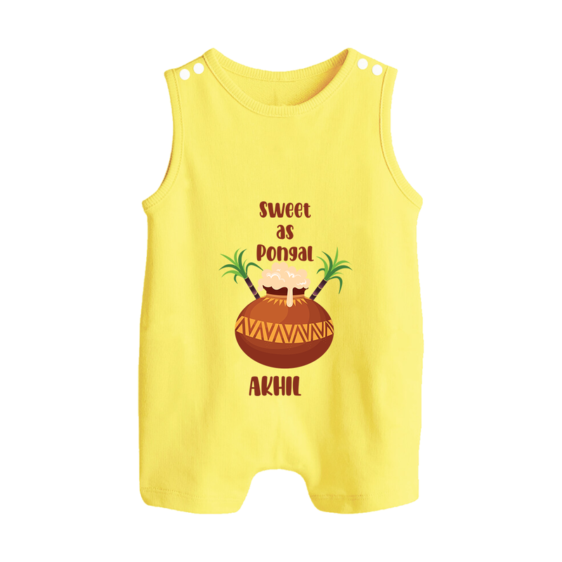 Happy Pongal - Sweet as Pongal Customized Romper Suit for Babies with Name - PASTEL YELLOW - 0 - 5 Months Old (Chest 18")