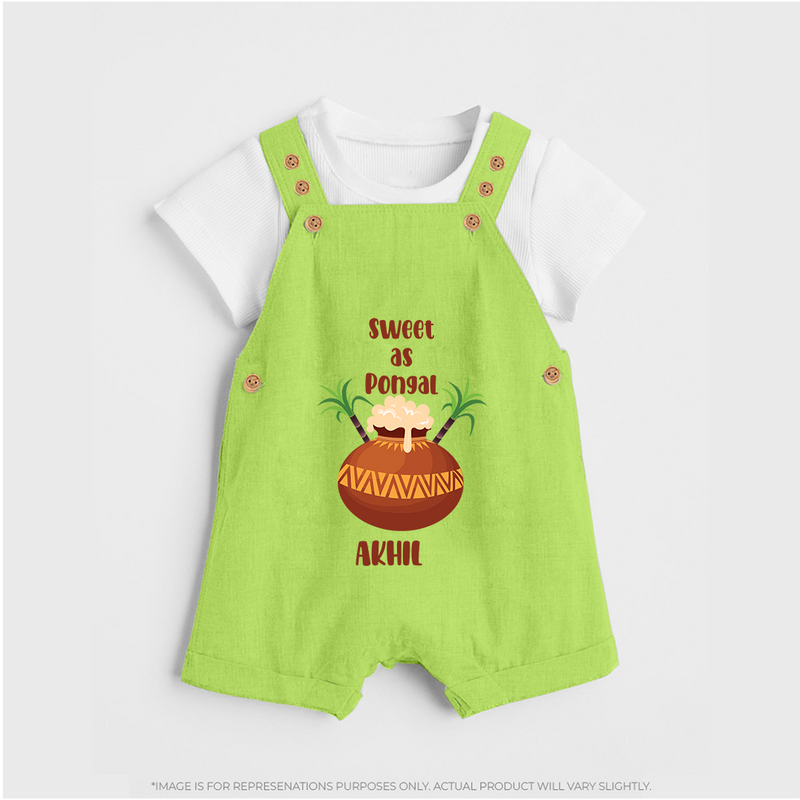 Happy Pongal - Sweet as Pongal Customized Dungaree Set for Kids with Name - GREEN - 0 - 5 Months Old (Chest 18")