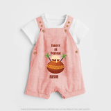 Happy Pongal - Sweet as Pongal Customized Dungaree Set for Kids with Name - PEACH - 0 - 5 Months Old (Chest 18")