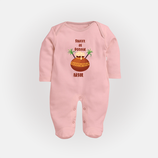 Happy Pongal - Sweet as Pongal Customized Sleep Suit for Babies with Name - BABY PINK - New Born (Chest 7.5")