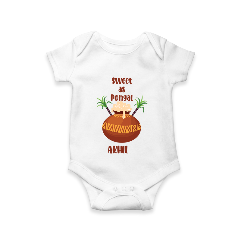 Happy Pongal - Sweet as Pongal Customized Romper for Babies with Name - WHITE - 0 - 3 Months Old (Chest 16")