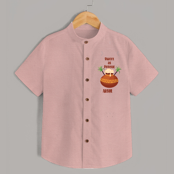 Happy Pongal - Sweet as Pongal Customized Shirt for Kids with Name - PEACH - 0 - 6 Months Old (Chest 23")