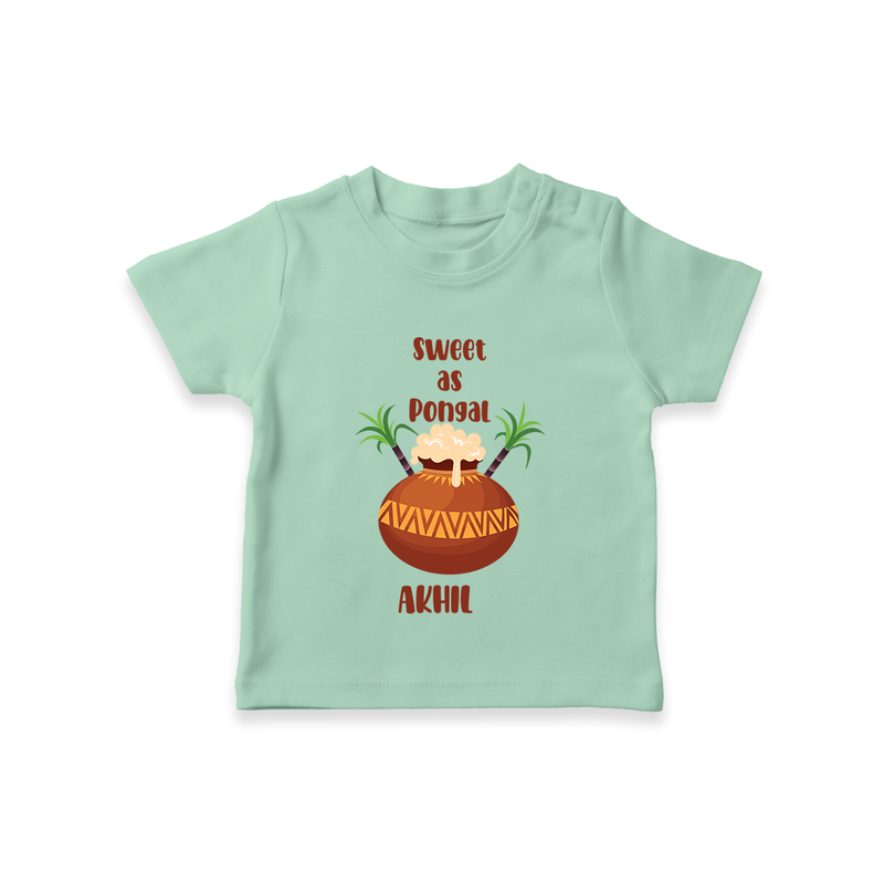 Happy Pongal - Sweet as Pongal Customized T-Shirt for Kids with Name - MINT GREEN - 0-5 Months Old (Chest 17")