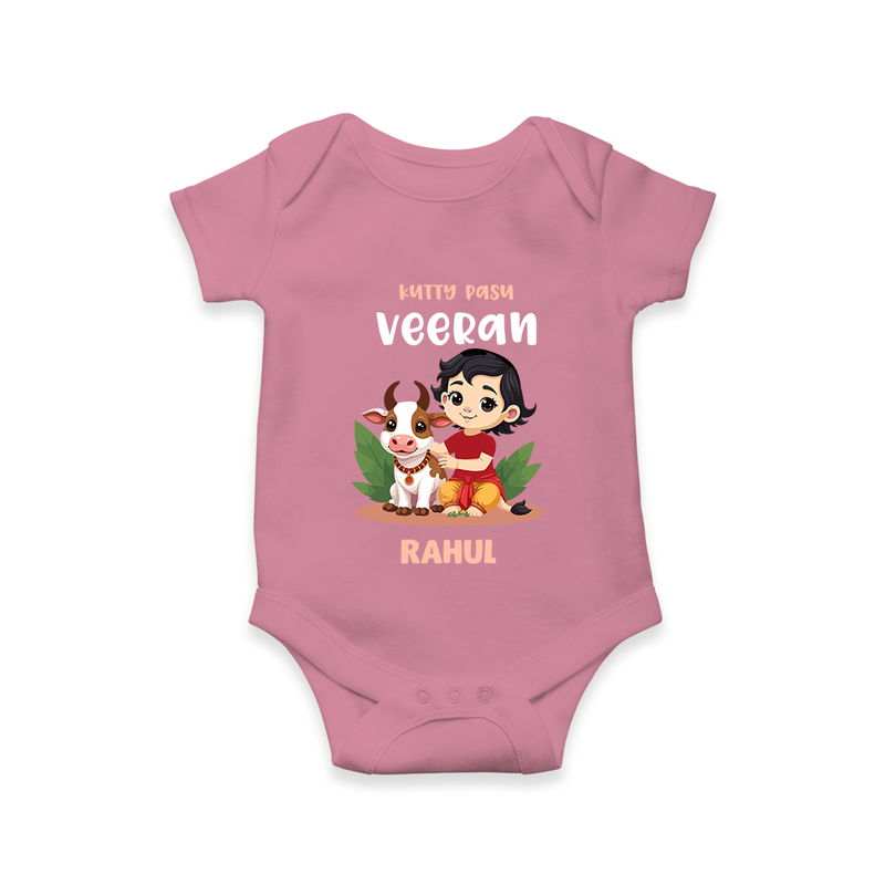 Happy Pongal - Kutty Pasu veeran Customized Romper for Babies with Name - ONION - 0 - 3 Months Old (Chest 16")