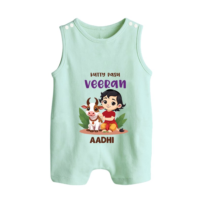 Happy Pongal - Kutty Pasu veeran Customized Romper Suit for Babies with Name - MINT GREEN - 0 - 5 Months Old (Chest 18")