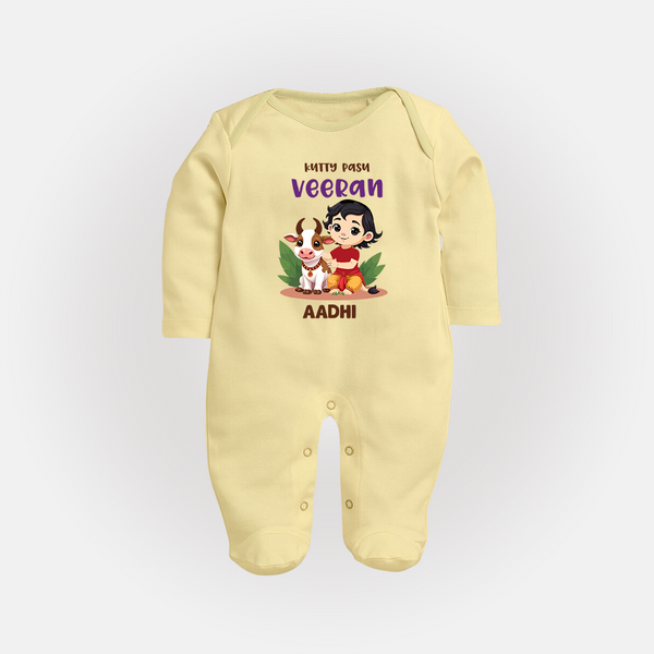 Kutty Pasu Veeran Personalized Kids Fullbody Suit - PASTEL YELLOW - New Born (Chest 7.5")