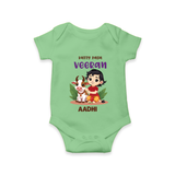 Happy Pongal - Kutty Pasu veeran Customized Romper for Babies with Name - GREEN - 0 - 3 Months Old (Chest 16")