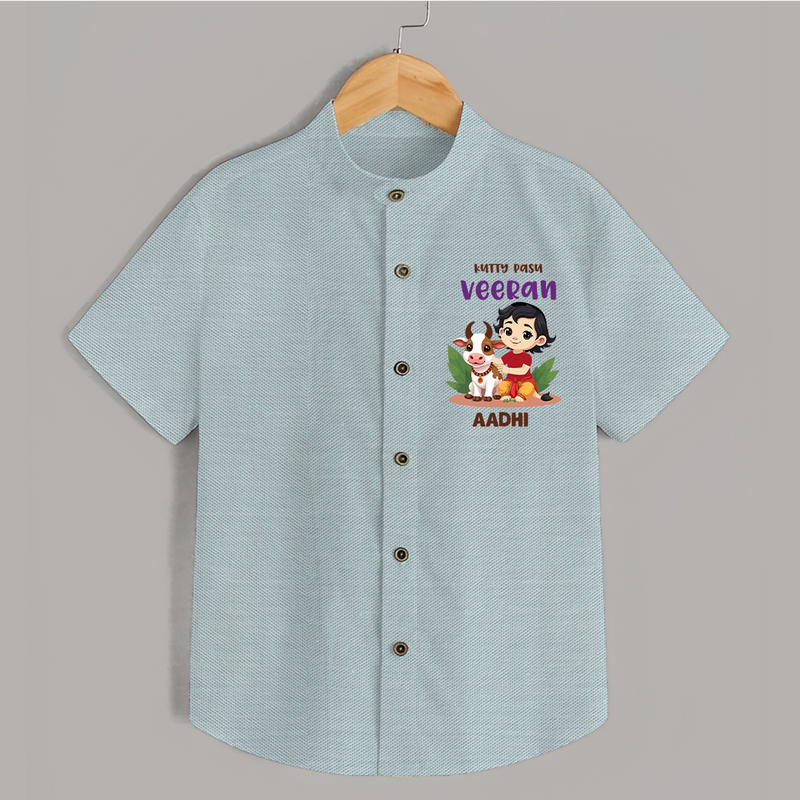 Happy Pongal - Kutty Pasu veeran Customized Shirt for Kids with Name - ARCTIC BLUE - 0 - 6 Months Old (Chest 23")