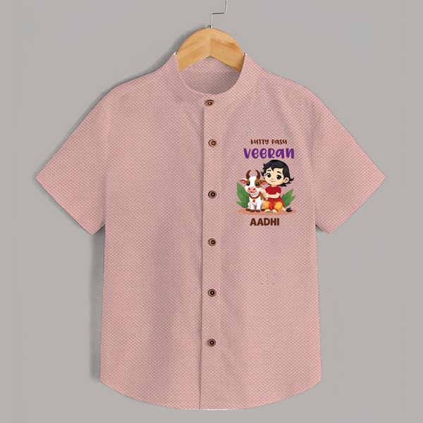 Kutty Pasu Veeran Personalized Kids Shirt - PEACH - 0 - 6 Months Old (Chest 23")