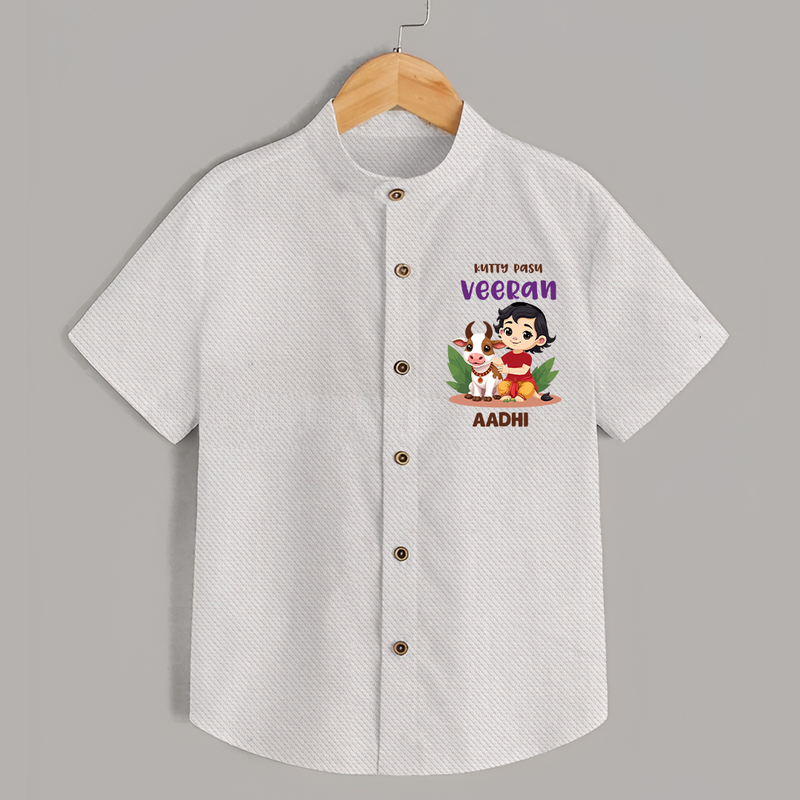 Happy Pongal - Kutty Pasu veeran Customized Shirt for Kids with Name - WHITE - 0 - 6 Months Old (Chest 23")