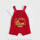 Happy Pongal - Celebrate This Pongal With Our Customized Dungaree Set for Kids with Name - RED - 0 - 5 Months Old (Chest 18")