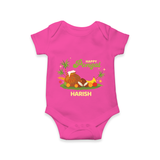 Happy Pongal - Celebrate This Pongal With Our Customized Romper for Babies with Name - HOT PINK - 0 - 3 Months Old (Chest 16")