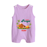 Happy Pongal - Celebrate This Pongal With Our Customized Romper Suit for Babies with Name - LILAC - 0 - 5 Months Old (Chest 18")