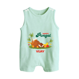 Happy Pongal - Celebrate This Pongal With Our Customized Romper Suit for Babies with Name - MINT GREEN - 0 - 5 Months Old (Chest 18")