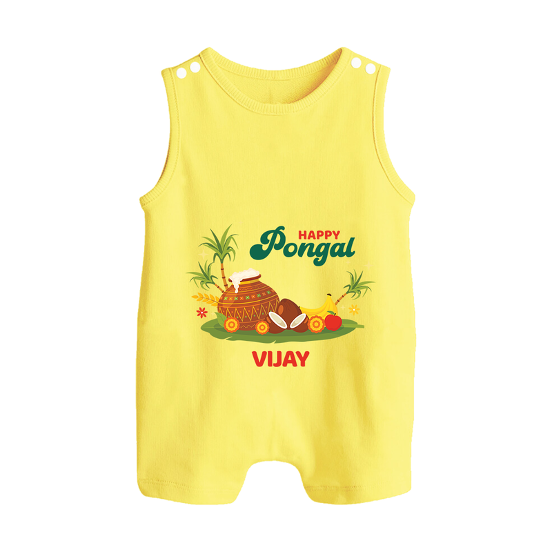 Happy Pongal - Celebrate This Pongal With Our Customized Romper Suit for Babies with Name - PASTEL YELLOW - 0 - 5 Months Old (Chest 18")