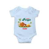 Happy Pongal - Celebrate This Pongal With Our Customized Romper for Babies with Name - BABY BLUE - 0 - 3 Months Old (Chest 16")