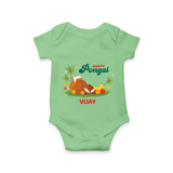 Happy Pongal - Celebrate This Pongal With Our Customized Romper for Babies with Name - GREEN - 0 - 3 Months Old (Chest 16")