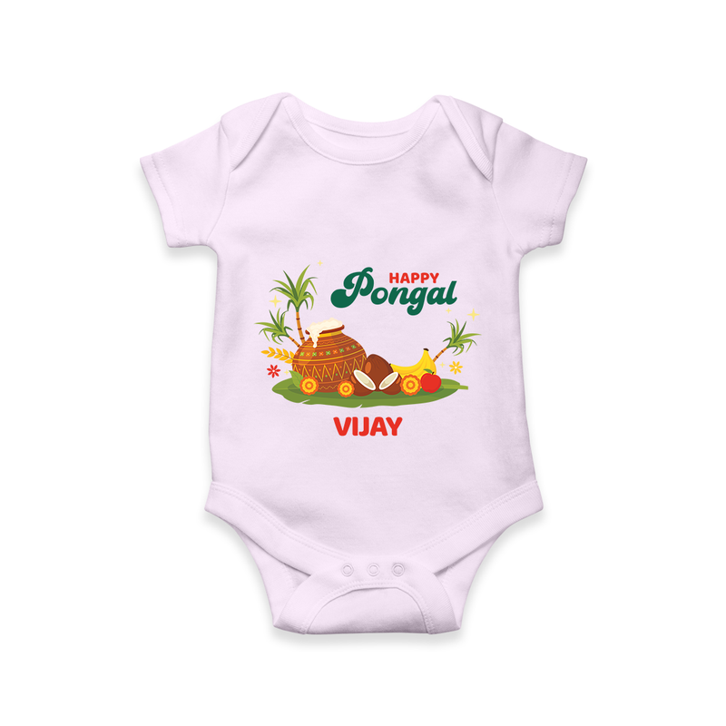 Happy Pongal - Celebrate This Pongal With Our Customized Romper for Babies with Name - LILAC - 0 - 3 Months Old (Chest 16")