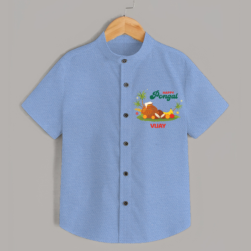 Happy Pongal - Celebrate This Pongal With Our Customized Shirt for Kids with Name - SKY BLUE - 0 - 6 Months Old (Chest 23")