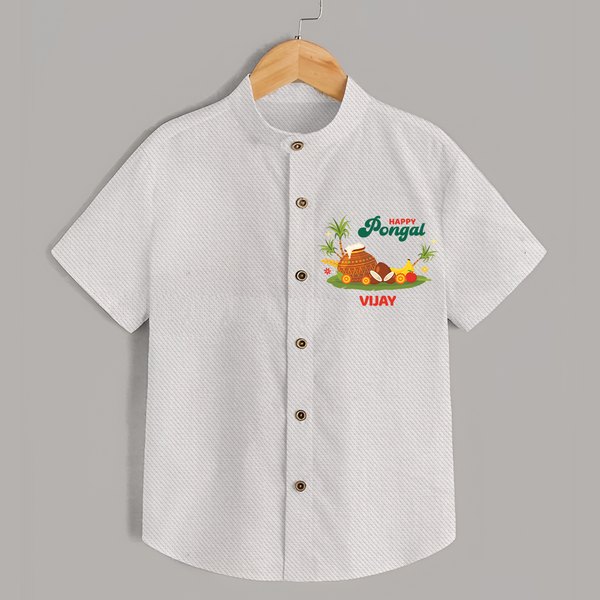 Happy Pongal - Celebrate This Pongal With Our Customized Shirt for Kids with Name - WHITE - 0 - 6 Months Old (Chest 23")