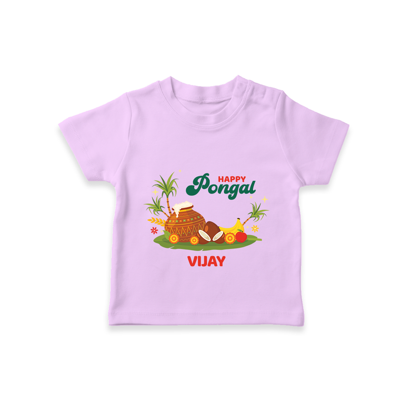 Happy Pongal - Celebrate This Pongal With Our Customized T-Shirt for Kids with Name - LILAC - 0-5 Months Old (Chest 17")