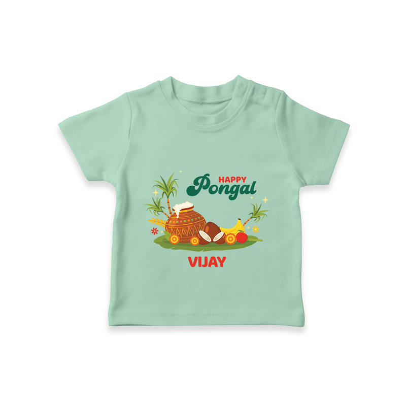 Happy Pongal - Celebrate This Pongal With Our Customized T-Shirt for Kids with Name - MINT GREEN - 0-5 Months Old (Chest 17")