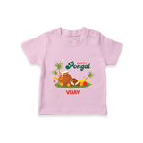 Happy Pongal - Celebrate This Pongal With Our Customized T-Shirt for Kids with Name - PINK - 0-5 Months Old (Chest 17")