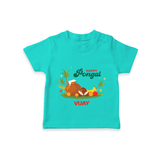 Happy Pongal - Celebrate This Pongal With Our Customized T-Shirt for Kids with Name - TEAL - 0-5 Months Old (Chest 17")