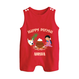 Happy Pongal - Festival Charm Customized Romper Suit for Babies with Name - RED - 0 - 5 Months Old (Chest 18")