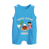 Happy Pongal - Festival Charm Customized Romper Suit for Babies with Name - ROYAL BLUE - 0 - 5 Months Old (Chest 18")