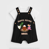 Happy Pongal - Festival Charm Customized Dungaree Set for Kids with Name - BLACK - 0 - 5 Months Old (Chest 18")