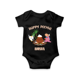 Happy Pongal - Festival Charm Customized Romper for Babies with Name - BLACK - 0 - 3 Months Old (Chest 16")