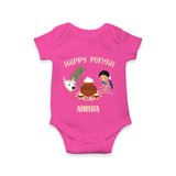 Happy Pongal - Festival Charm Customized Romper for Babies with Name - HOT PINK - 0 - 3 Months Old (Chest 16")