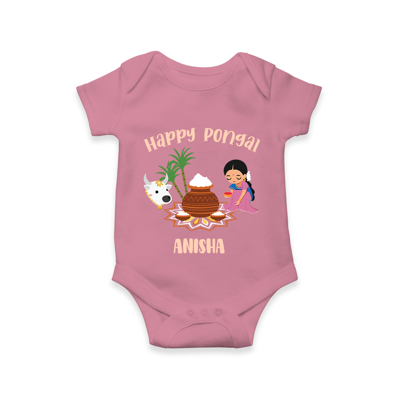 Happy Pongal - Festival Charm Customized Romper for Babies with Name - ONION - 0 - 3 Months Old (Chest 16")