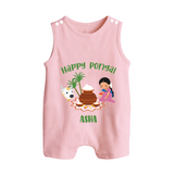 Happy Pongal - Festival Charm Customized Romper Suit for Babies with Name - BABY PINK - 0 - 5 Months Old (Chest 18")