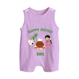 Happy Pongal - Festival Charm Customized Romper Suit for Babies with Name - LILAC - 0 - 5 Months Old (Chest 18")