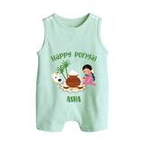 Happy Pongal - Festival Charm Customized Romper Suit for Babies with Name - MINT GREEN - 0 - 5 Months Old (Chest 18")