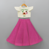 Happy Pongal - Festival Charm Customized Crop Top And Skirt for Kids with Name - FUSCHIA - 6 - 9 Months Old (Chest 20" , Frock Waist 20")