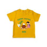 Happy Pongal - Festival Charm Customized T-Shirt for Kids with Name - CHROME YELLOW - 0-5 Months Old (Chest 17")