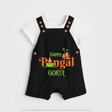 Happy Pongal - Tradition in Style Customized Dungaree Set for Kids with Name - BLACK - 0 - 5 Months Old (Chest 18")