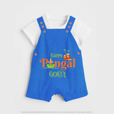 Happy Pongal - Tradition in Style Customized Dungaree Set for Kids with Name - COBALT BLUE - 0 - 5 Months Old (Chest 18")