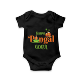 Happy Pongal - Tradition in Style Customized Romper for Babies with Name - BLACK - 0 - 3 Months Old (Chest 16")