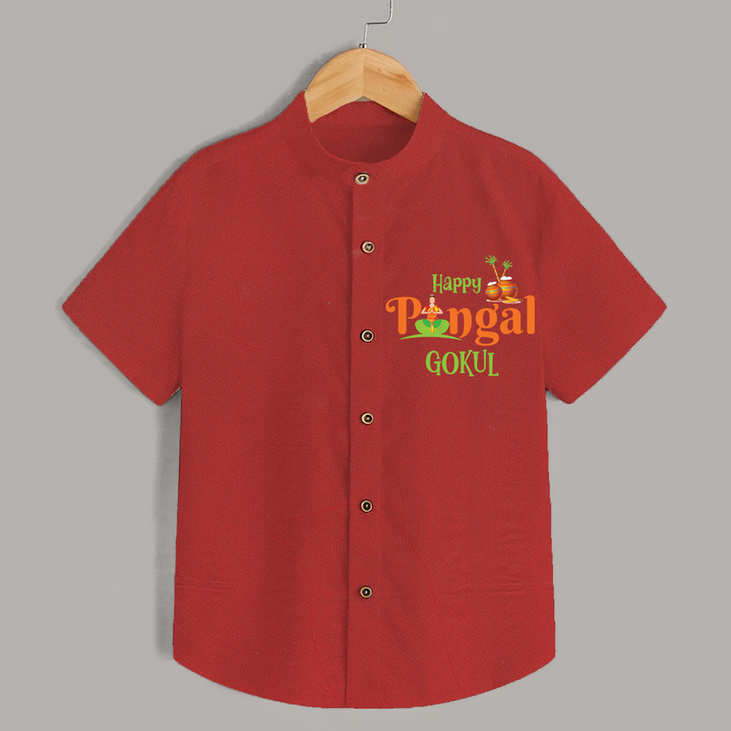 Happy Pongal - This Pongal With Our in Style Customized Shirt for Kids with Name - RED - 0 - 6 Months Old (Chest 23")