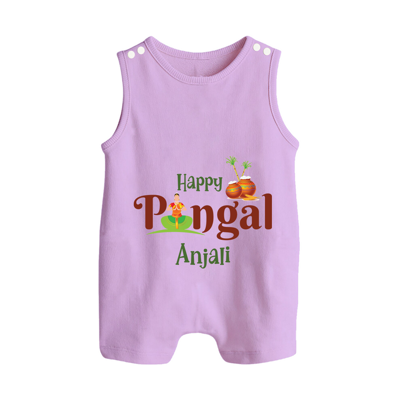 Happy Pongal - Tradition in Style Customized Romper Suit for Babies with Name - LILAC - 0 - 5 Months Old (Chest 18")