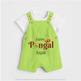 Happy Pongal - Tradition in Style Customized Dungaree Set for Kids with Name - GREEN - 0 - 5 Months Old (Chest 18")