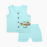 Happy Pongal - Tradition in Style Customized Jabla Set for Babies with Name - BABY BLUE - 0 - 3 Months Old (Chest 9.8")