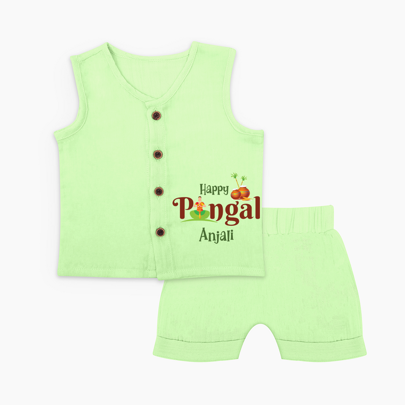 Happy Pongal - Tradition in Style Customized Jabla Set for Babies with Name - PASTEL GREEN - 0 - 3 Months Old (Chest 9.8")