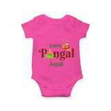 Happy Pongal - Tradition in Style Customized Romper for Babies with Name - HOT PINK - 0 - 3 Months Old (Chest 16")