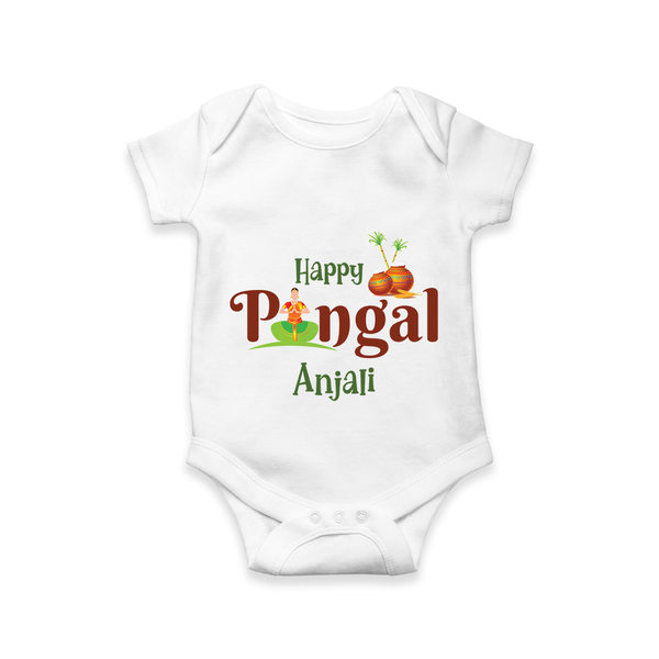 Happy Pongal - Tradition in Style Customized Romper for Babies with Name - WHITE - 0 - 3 Months Old (Chest 16")