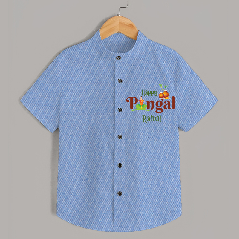 Happy Pongal - This Pongal With Our in Style Customized Shirt for Kids with Name - SKY BLUE - 0 - 6 Months Old (Chest 23")